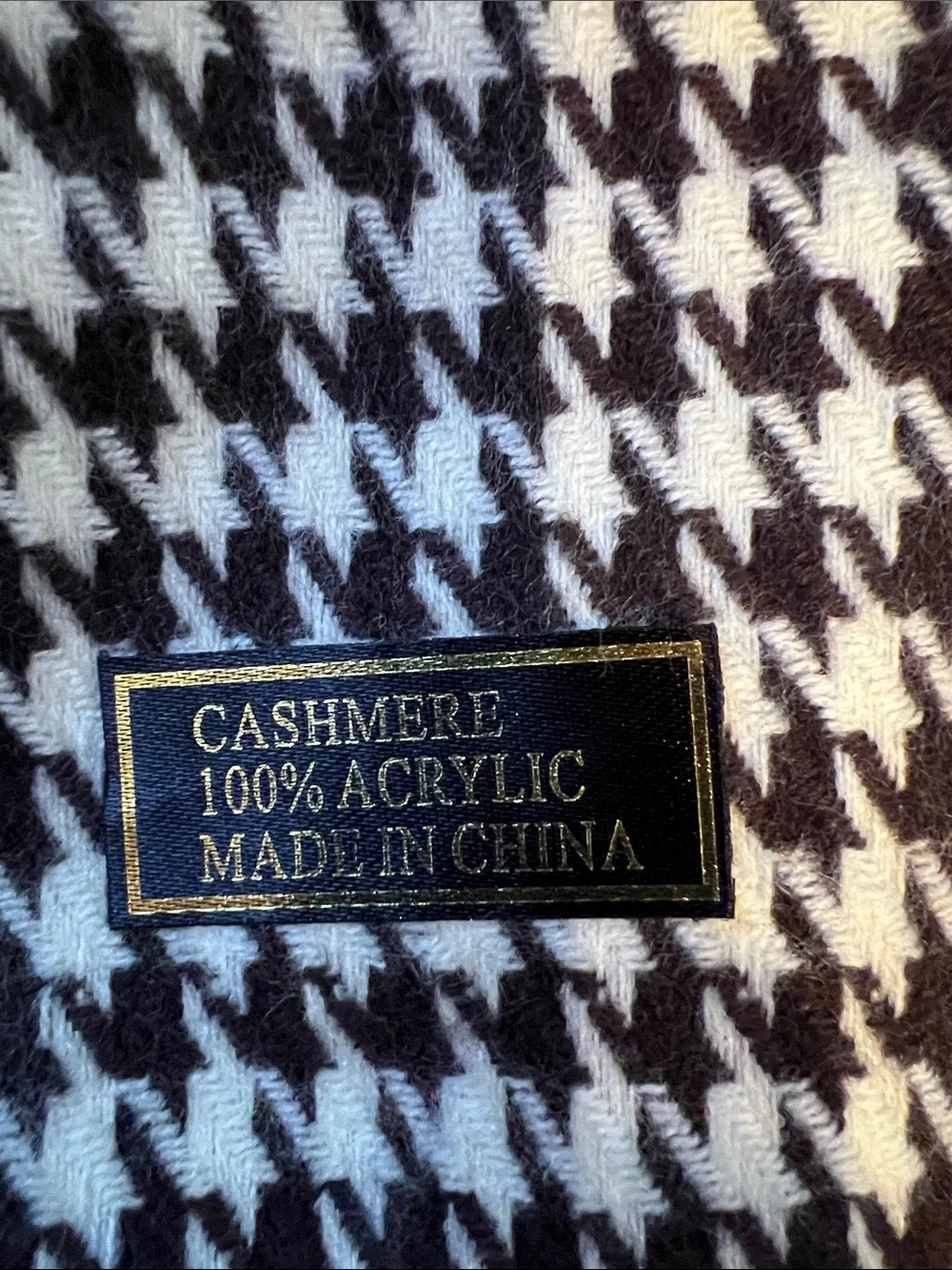 Brown and White Houndstooth Fringe Scarf